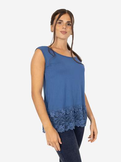 STRABELLO Canotta Donna Spalla Larga con Bordo in Pizzo Oversize CAN-06