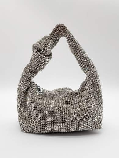 Silver Rhinestone Evening Bag with Removable Chain