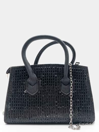 Black Evening Bag with Rhinestones and Chain Shoulder Strap