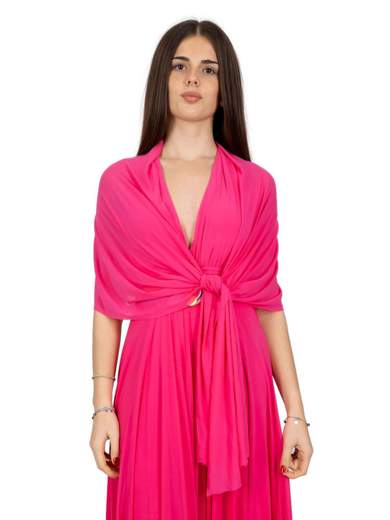 Abito Cerimonia Lungo Donna Stile Impero con Scollo a V e Stola