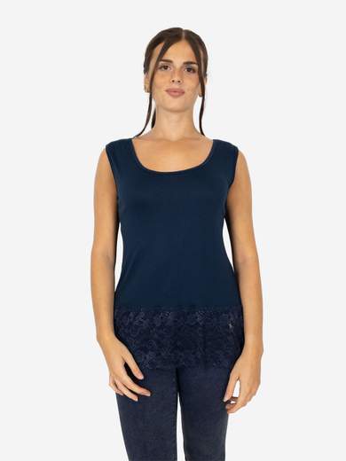 STRABELLO Canotta Donna Spalla Larga con Bordo in Pizzo Oversize CAN-06