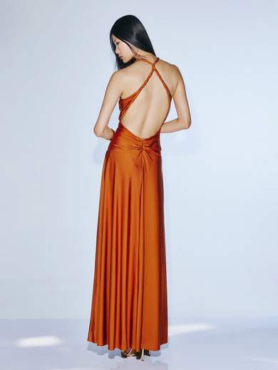 TWINS Abito Lungo Scivolato in Raso Elasticizzato con Scollo Americana Intrecciato t4884