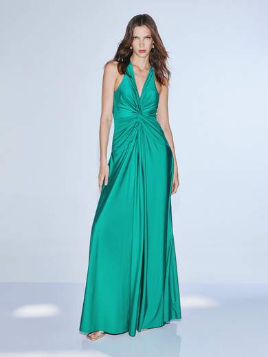 TWINS Abito Lungo Scivolato in Raso Elasticizzato con Scollo Americana Intrecciato t4884