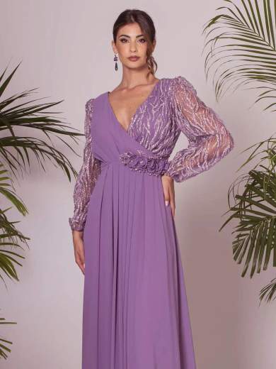 JEAN CRYÒ Abito lungo da cerimonia con maniche trasparenti in lurex 35342