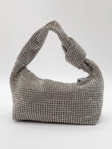 Silver Rhinestone Evening Bag with Removable Chain