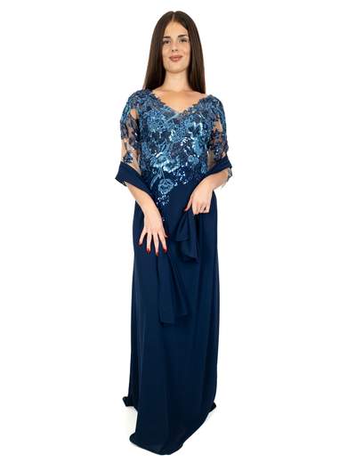 Abito da Cerimonia Lungo Elegante Taglie Comode con Stola