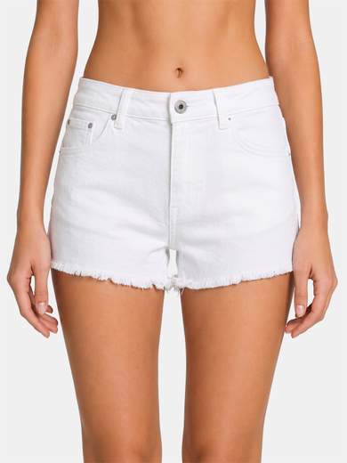 Stretch Denim Shorts with Fringed Hem