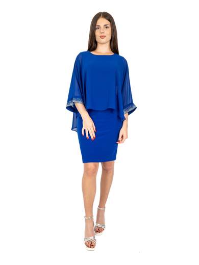 FRANK LYMAN Abito Elegante Donna Da Cerimonia Corto A Tubino Con Mantella E Polsini Con Strass 248148