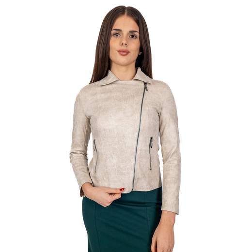 Giacca ecopelle donna stile trendy collo reverse e maniche lunghe