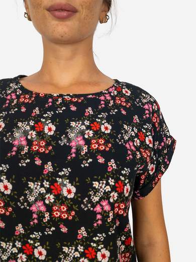 Bucle Blusa nera a fantasia floreale in viscosa Made in Italy M6717F8