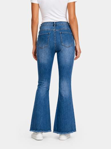 Fringed Cropped Flare Stretch Jeans 3D-1356
