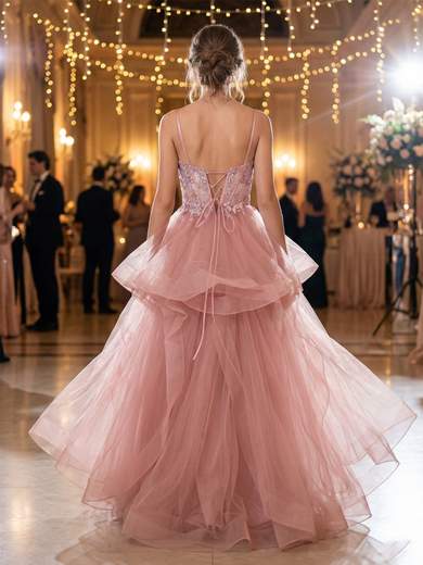 STRABELLO CERIMONIA Abito Lungo Principessa in Tulle Ricamato con Gonna a Balze 7086f