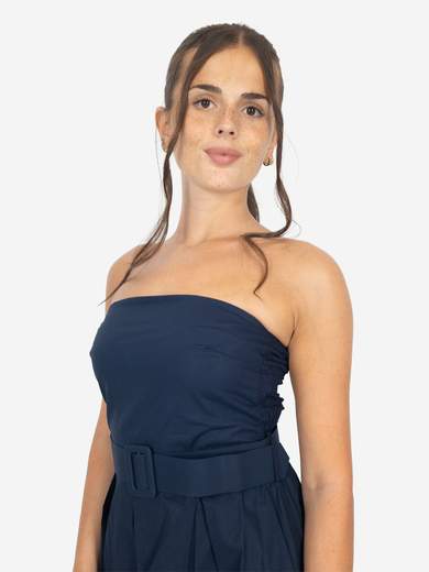 Women's cotton summer dress with belt – Strapless