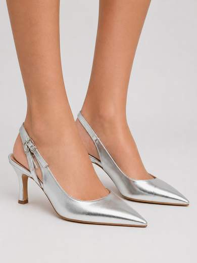 RD COMPANY Slingback Argento da Cerimonia con Doppia Fibbia e Tacco 8 cm BC7334-ARGENTO