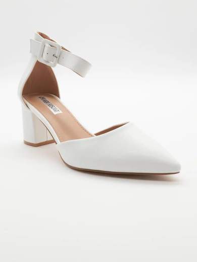 Décolleté Bianca da Sposa con Cinturino e Tacco Largo 6 cm A31-062-BIANCO