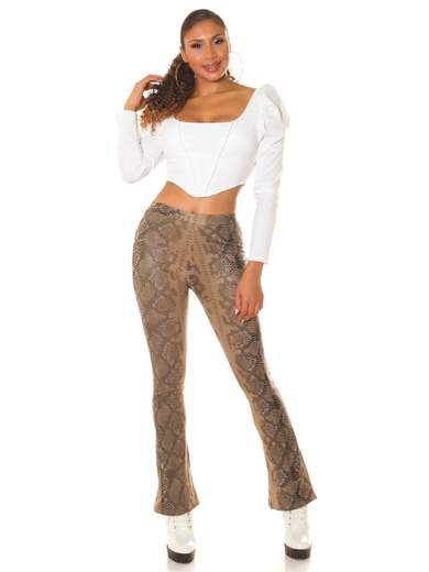 High-Waisted Bootcut Faux Leather Snake Print Pants