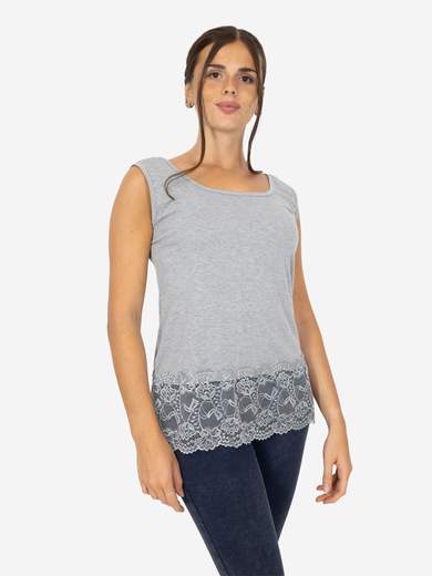 STRABELLO Canotta Donna Spalla Larga con Bordo in Pizzo Oversize CAN-06