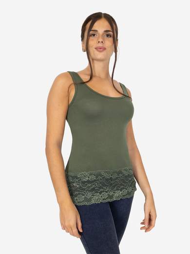 Canotta Donna Slim Fit con Pizzo in Fondo – Modello Corto Elasticizzato