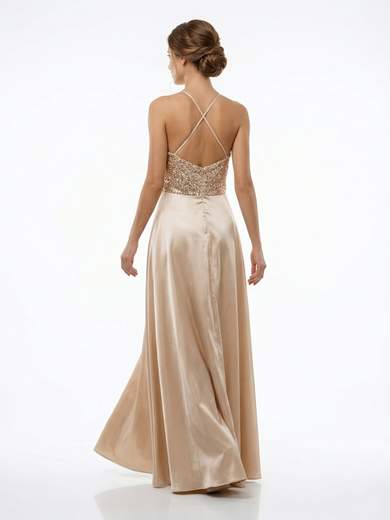 Sologioie Abito Lungo da Cerimonia con Corpetto di Paillettes e Gonna Effetto Bagnato SSU050