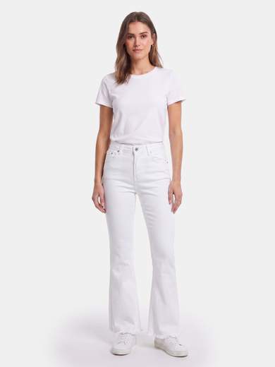 Women's Stretch Crop Flare Jeans with Asymmetric Hem 3D-6826