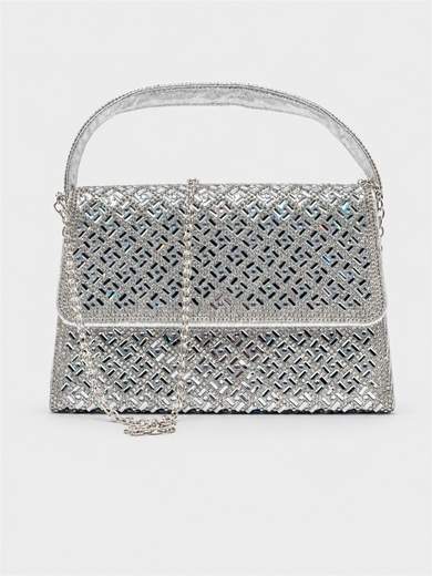 Pochette argento con strass e doppia portabilità