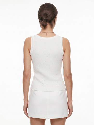 Glittery Tank Top with Boat Neck and Stretch Fabric