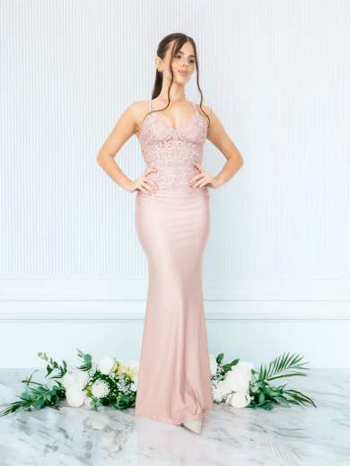 STRABELLO CERIMONIA Abito da Cerimonia Lungo in Pizzo con Strass e Spalline Regolabili A29799-4392-ELLA