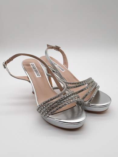 Silver Jeweled Ceremony Sandals with Hourglass Heel
