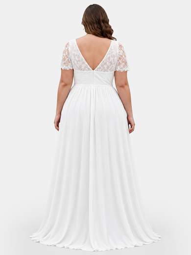 Abito da Sposa Curvy Bianco in Chiffon con Pizzo e Spacco Laterale