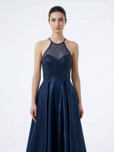 Abito lungo da cerimonia con paillettes e gonna ampia SSU050