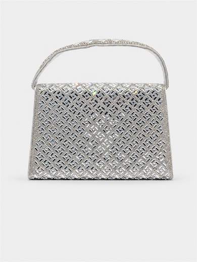 Pochette argento con strass e doppia portabilità