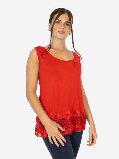 STRABELLO Canotta Donna Spalla Larga con Bordo in Pizzo Oversize CAN-06