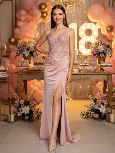 STRABELLO CERIMONIA Abito Lungo a Sirena Glitterato con Spacco per Festa di 18 Anni 7087F