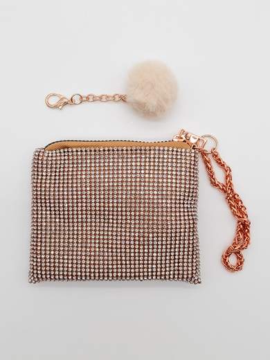 Champagne Mini Pochette with Rhinestones Coin Purse and Document Holder V6064-champagne