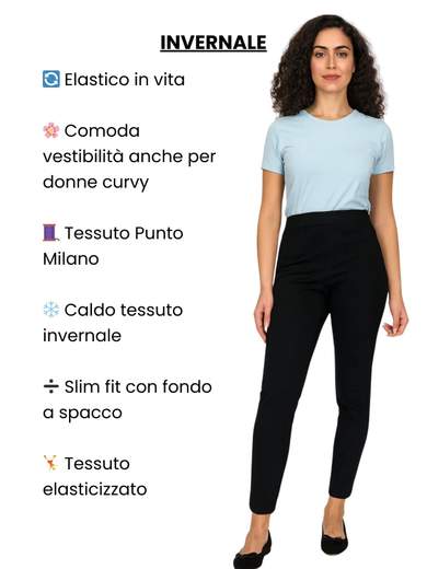 PERLA Pantaloni Donna Invernali Elasticizzati Slim Fit in Punto Milano con Elastico in Vita ILARIA-INV