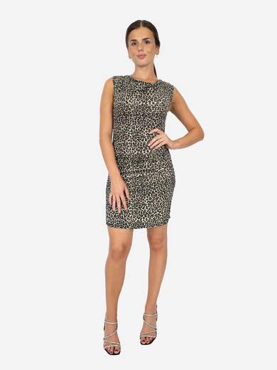 KOUCLA Abito aderente corto animalier con scollo a sbuffo 0000CCK-1