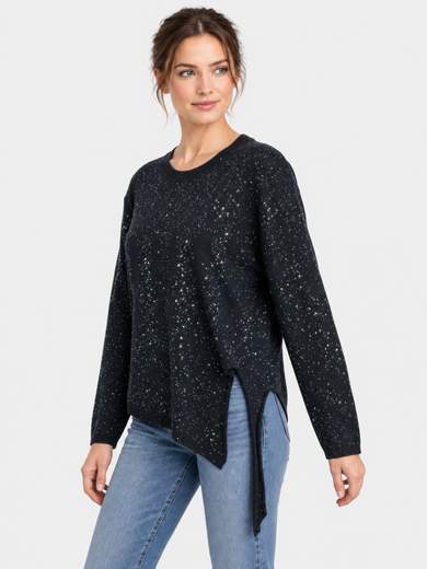 Maglia girocollo con micropaillettes e spacco laterale