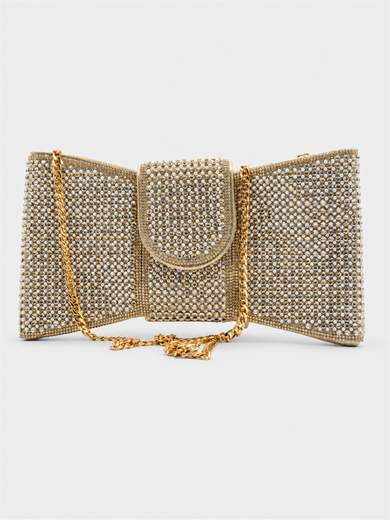 Pochette da cerimonia con strass e catenella staccabile