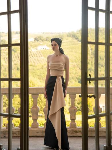 Sologioie Abito Lungo a Sirena da Cerimonia in Tessuto Lucido Spalmato SSU830