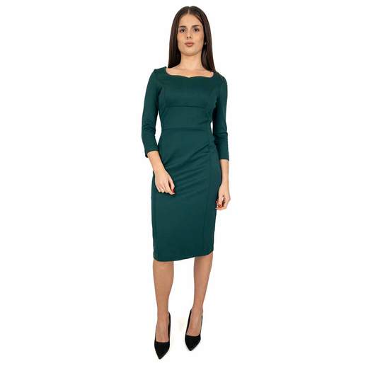 CARMEN Abito Tubino Donna Elegante Manica Tre Quarti Invernale Midi Stretch