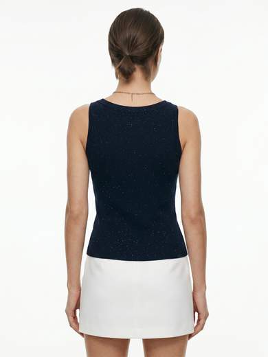 Glittery Tank Top with Boat Neck and Stretch Fabric