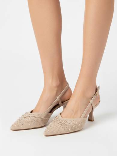 Chiara Foscari Décolleté slingback con strass e tacco a clessidra A71-839-BEIGE