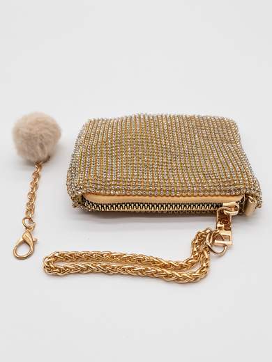 Mini Pochette Oro con Strass Porta Monete e Documenti V6064-oro
