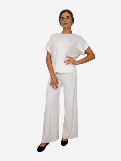 Stretch viscose top with short cuffed sleeves