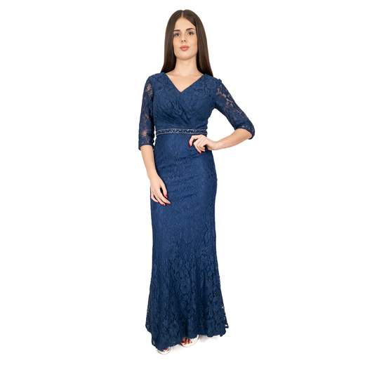 BIANCA BRANDI Abito lungo da cerimonia in pizzo con cintura gioiello 28695