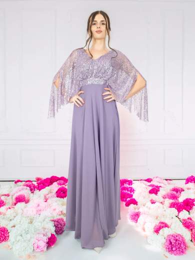 JEAN CRYÒ Abito lungo da cerimonia con mantella ricamata 35330-25