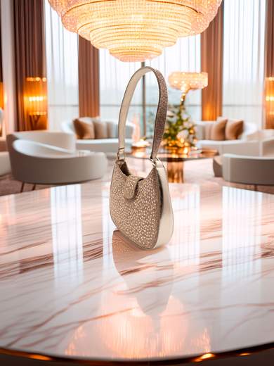 MICHELLE MOON Pochette da cerimonia bronzo elegante con strass, tracolla rigida e catena removibile MD810-BRONZO