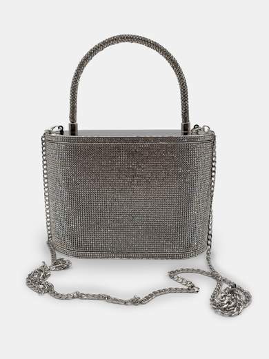 Silver Evening Clutch Bag Covered in Rhinestones with Detachable Chain