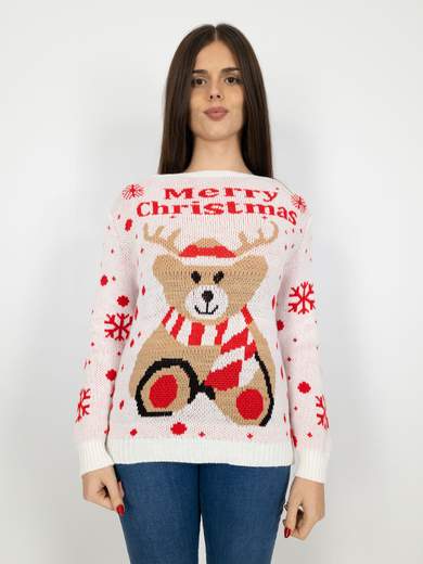 NEW COLLECTION Maglione Natalizio Donna Con Orso E Fiocchi Di Neve