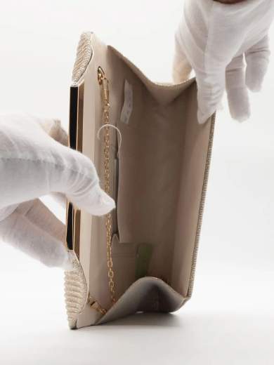 Pochette oro glitterata elegante con tracolla rimovibile